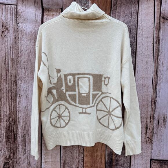 Coach Sweater Turtleneck Horse and Carriage Wool Cashmere Blend Medium Cream - Picture 2 of 10